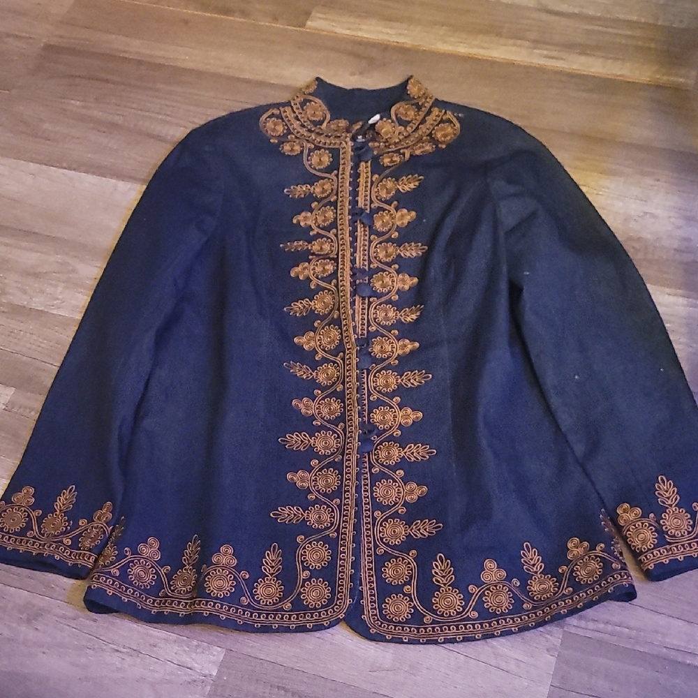 Antthony Blue and Gold Jacket with Embroidery Sz Med